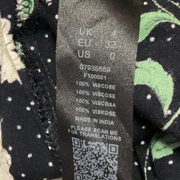 Asos Collusion Black Floral Dotted Long Sleeve Sweetheart Smocked Mini Dress 0 - Picture 5 of 5